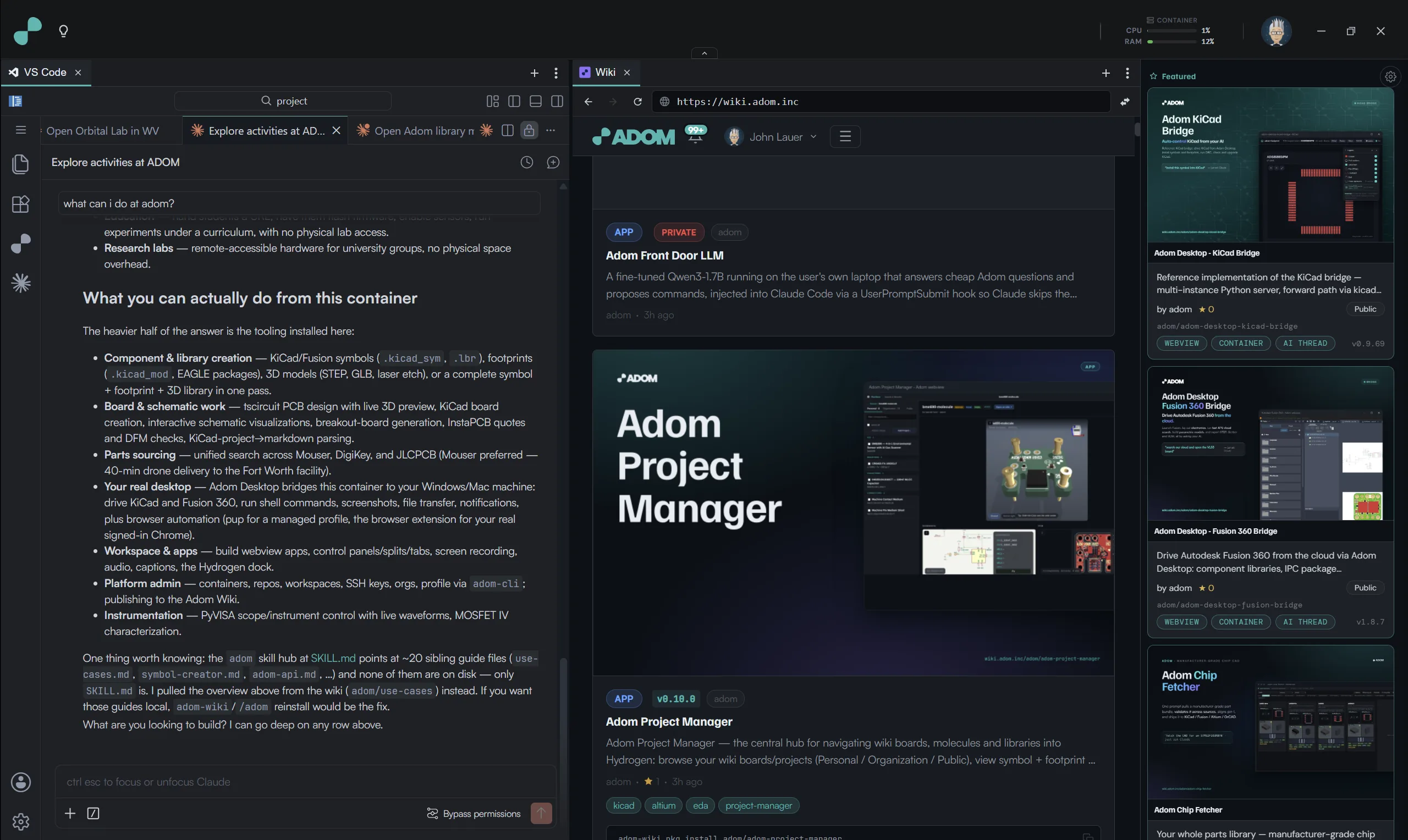 Hydrogen Desktop at full resolution: an AI agent searching parts and driving the workspace